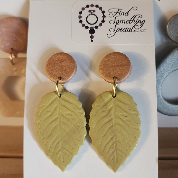 Polymer Clay Earrings  - Autumn Leaves - Gold