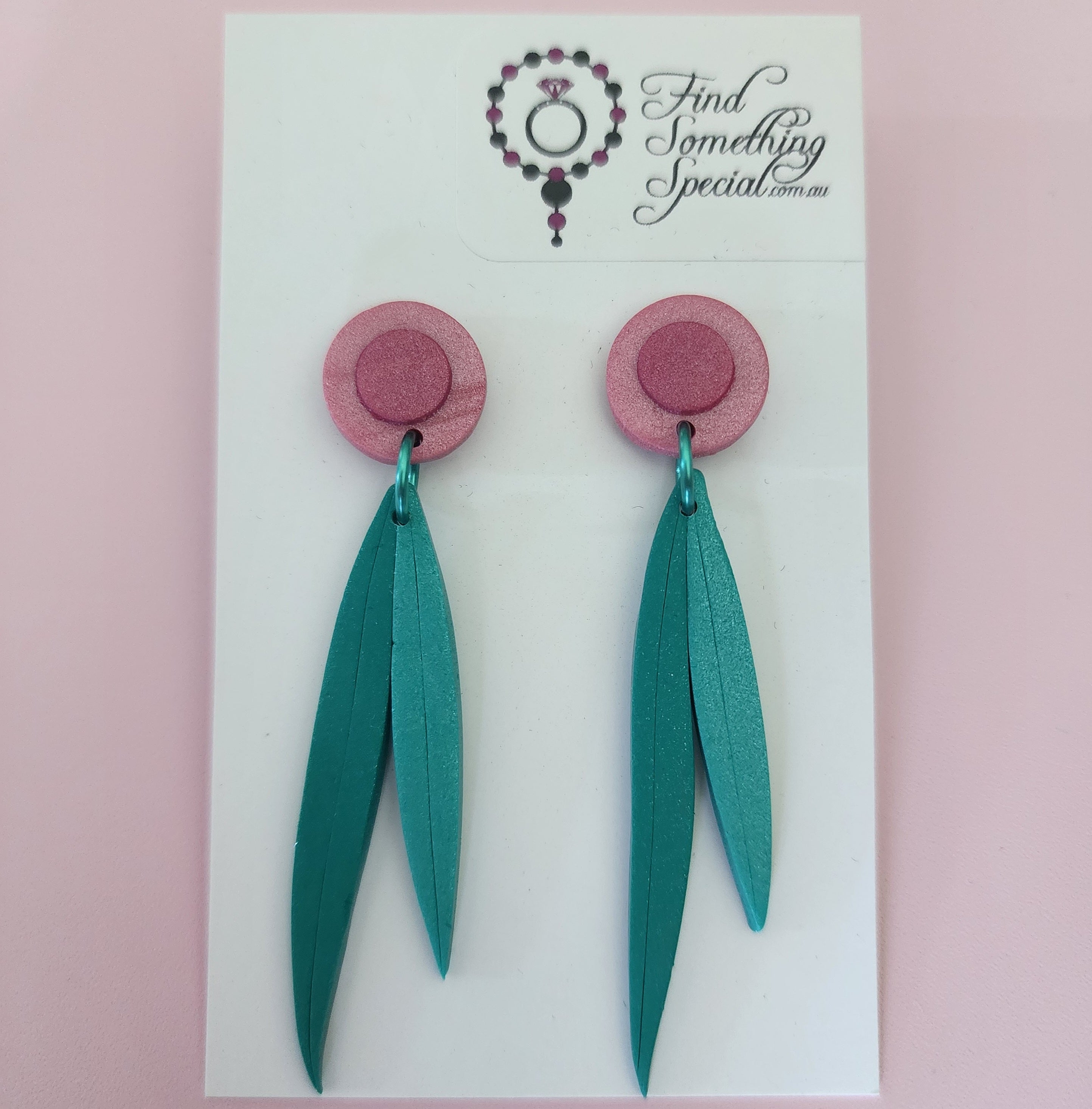 Polymer Clay Earrings  - Gum Blossom and Leaves - Pink and Green Polymer Clay Earrings  - Gum Blossom and Leaves - Pink and Green