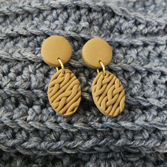 Polymer Clay Earrings - Oval Knit - Light Tan