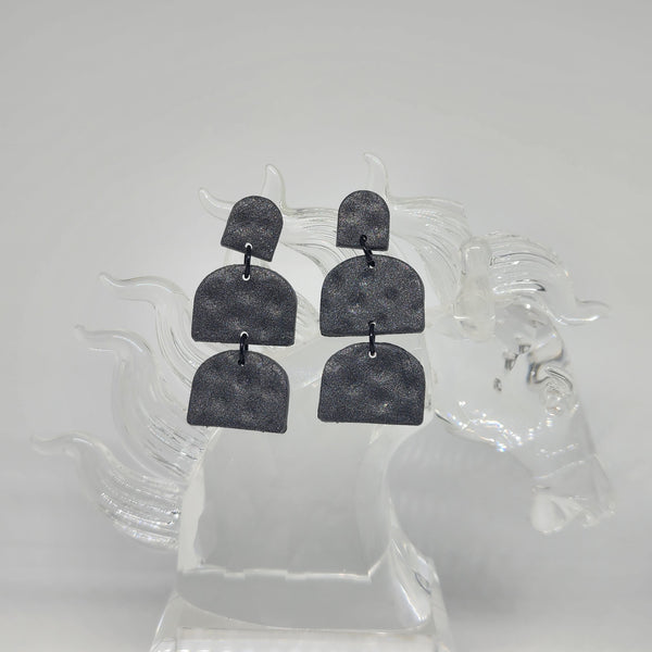 Polymer Clay Earrings - Pressed Metal Finish in Black