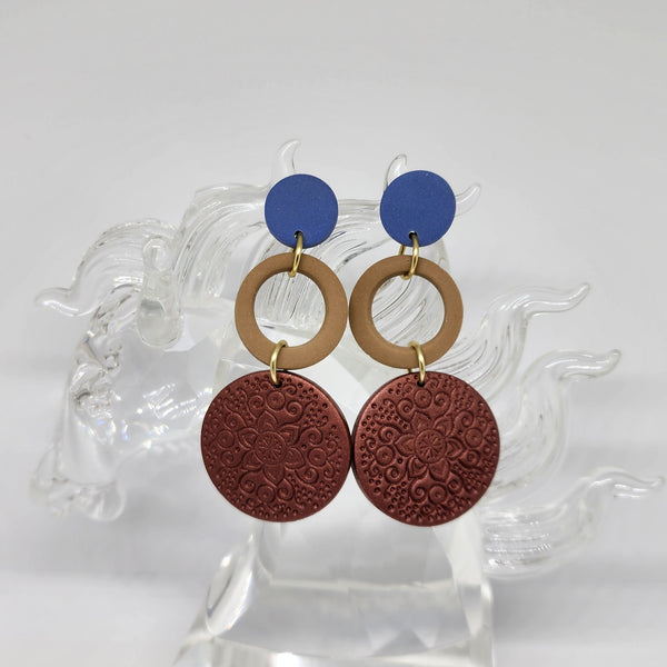 Polymer Clay Earrings - Multicolour Circles with Print