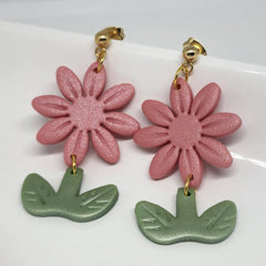 Polymer Clay Earrings - Dusty Pink and Sage Flowers