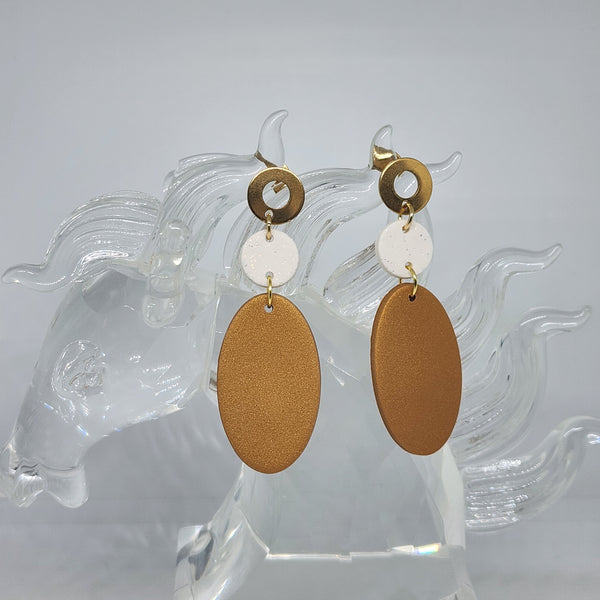 Polymer Clay Earrings - Oval Dangles - Gold