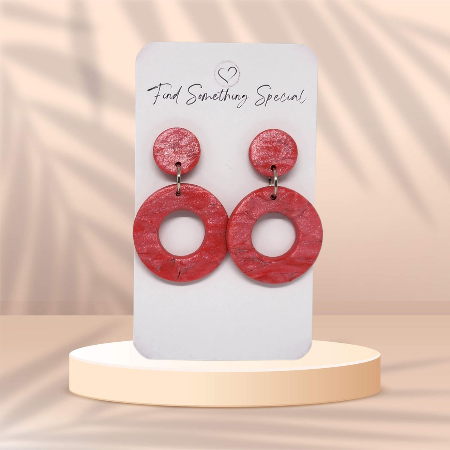 Polymer Clay Earrings Hollow Circles - Coral Marble Polymer Clay Earrings Hollow Circles - Coral Marble