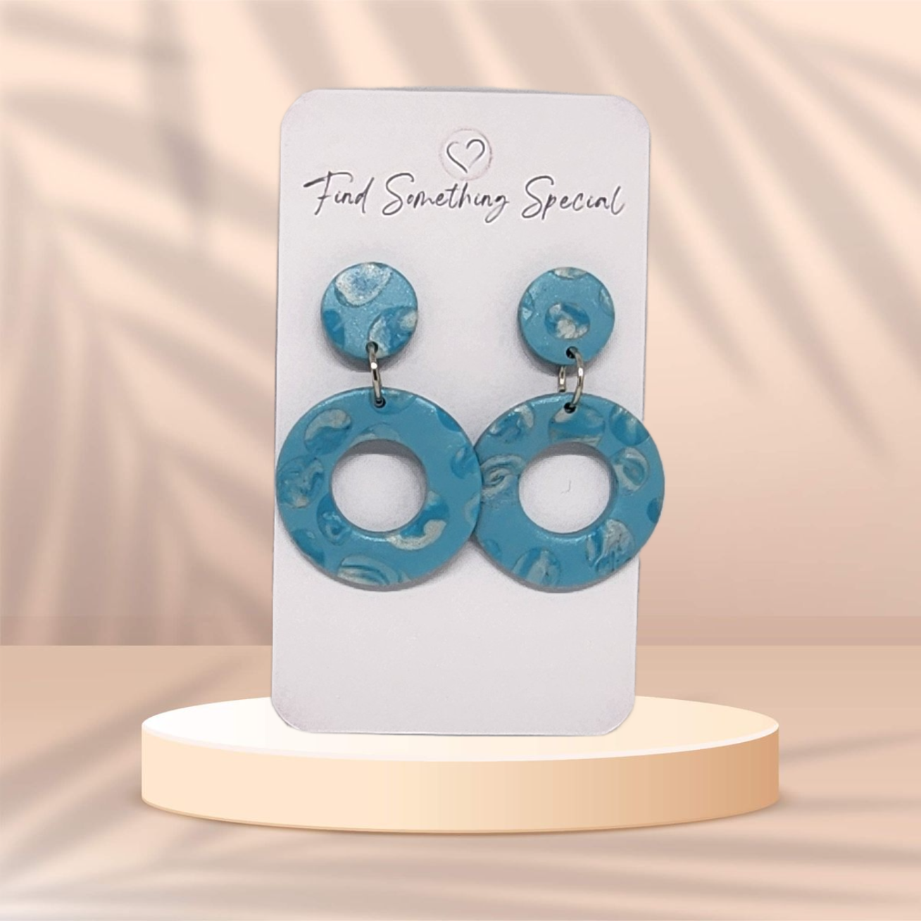 Polymer Clay Earrings Hollow Circles  - Sky Blue Dots Polymer Clay Earrings Hollow Circles  - Sky Blue Dots