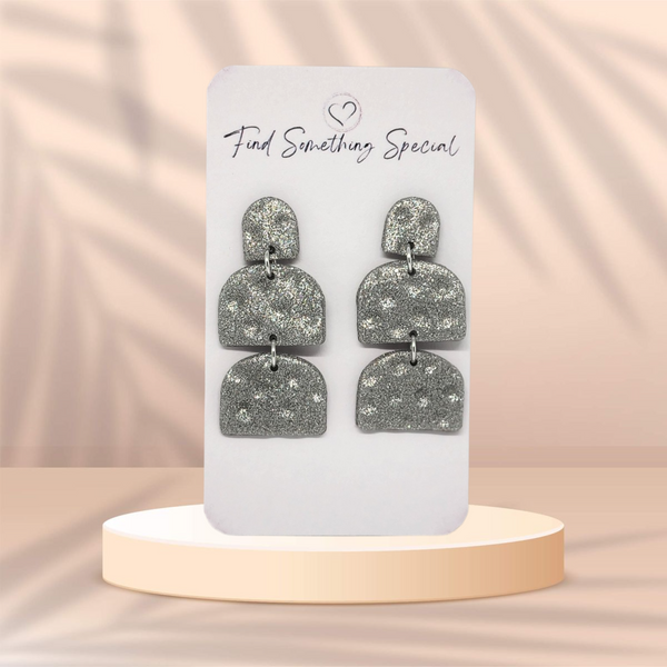 Polymer Clay Earrings - Pressed Metal Finish in Silver