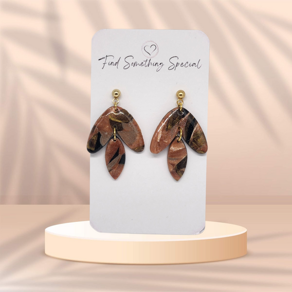 Polymer Clay Earrings - Mixed Earth toned Dangles - Gold