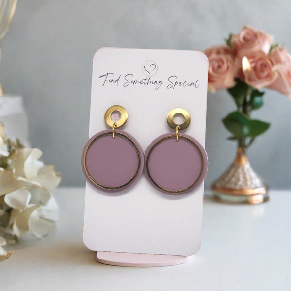 Polymer Clay Earrings - Mauve and Gold Circles