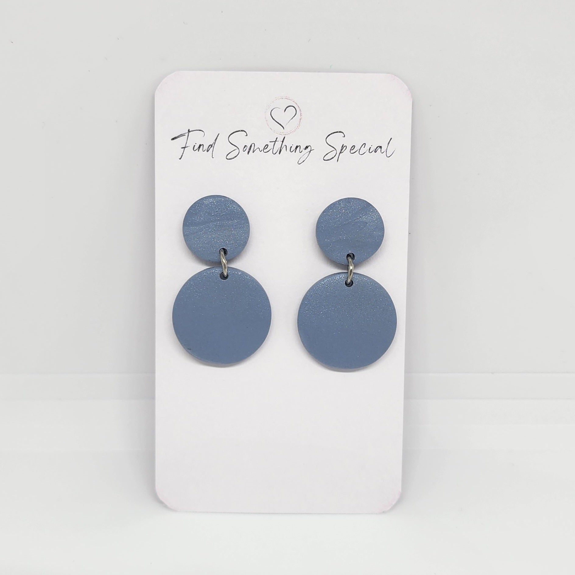 Polymer Clay Earrings Double Circles  - Steel Blue Polymer Clay Earrings Double Circles  - Steel Blue