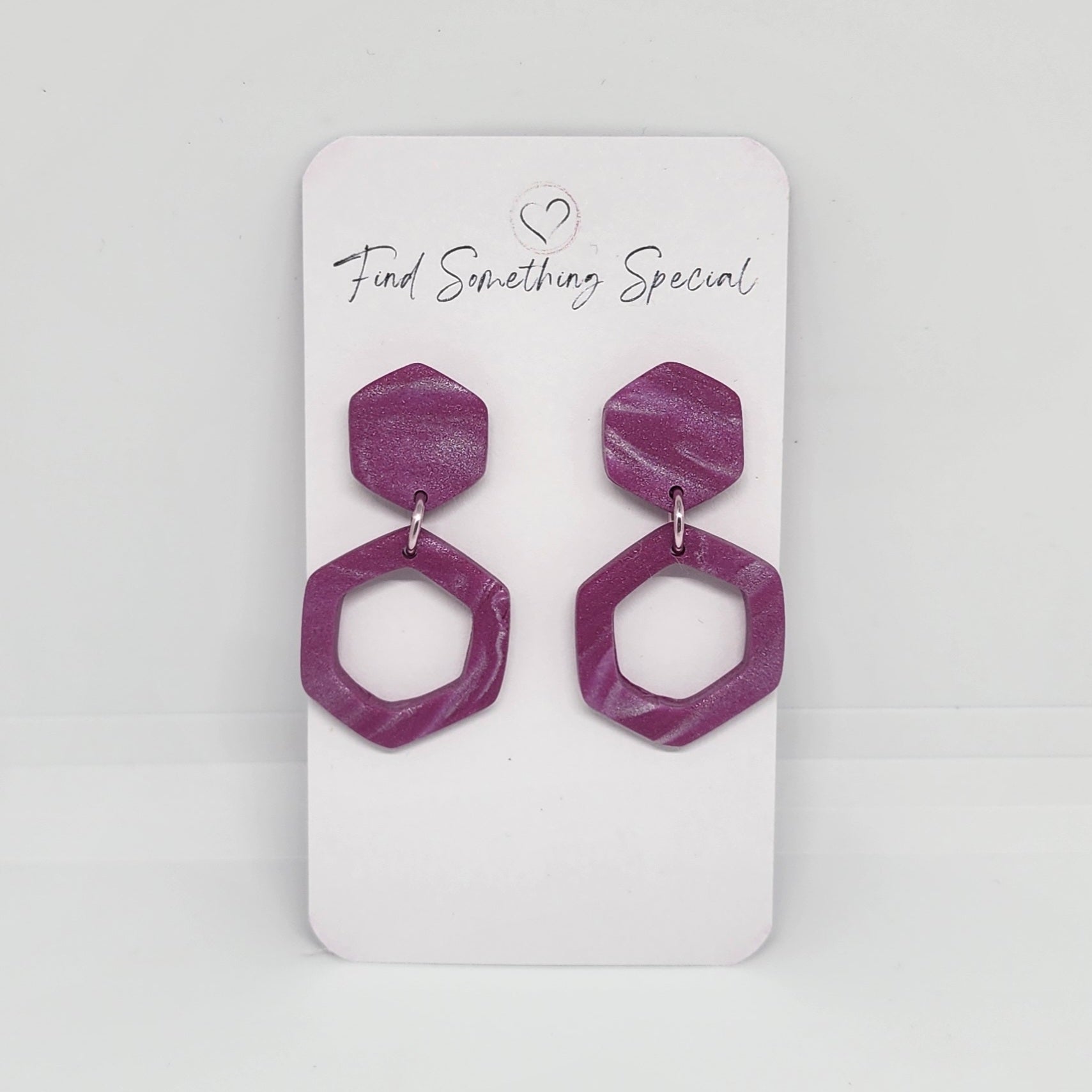 Polymer Clay Earrings Small Double Hexagon  - Purple/White Swirl Polymer Clay Earrings Small Double Hexagon  - Purple/White Swirl