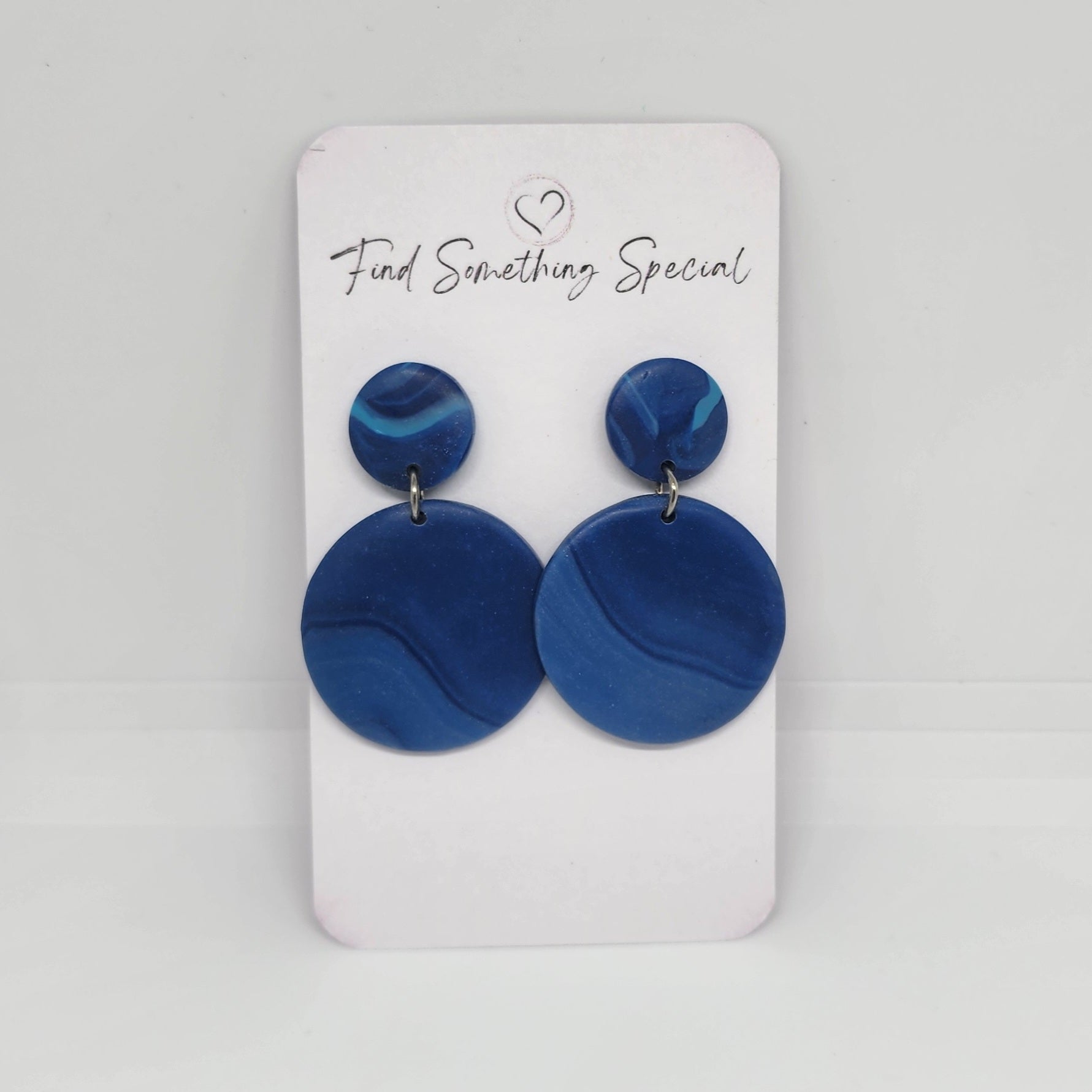 Polymer Clay Earrings Small/Big Circles  - Blue Swirl Polished Polymer Clay Earrings Small/Big Circles  - Blue Swirl Polished