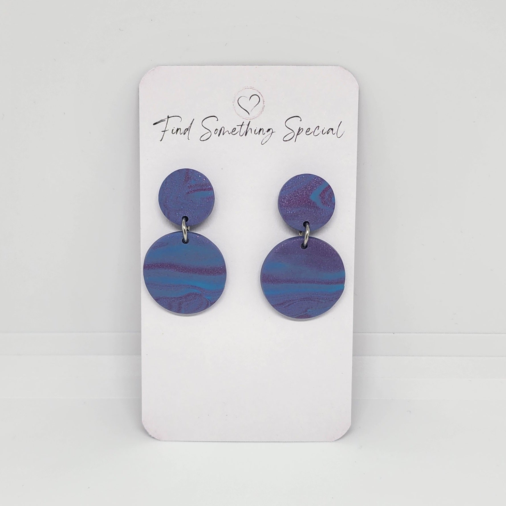 Polymer Clay Earrings Double Circles  - Purple & Blue Swirl Polymer Clay Earrings Double Circles  - Purple & Blue Swirl