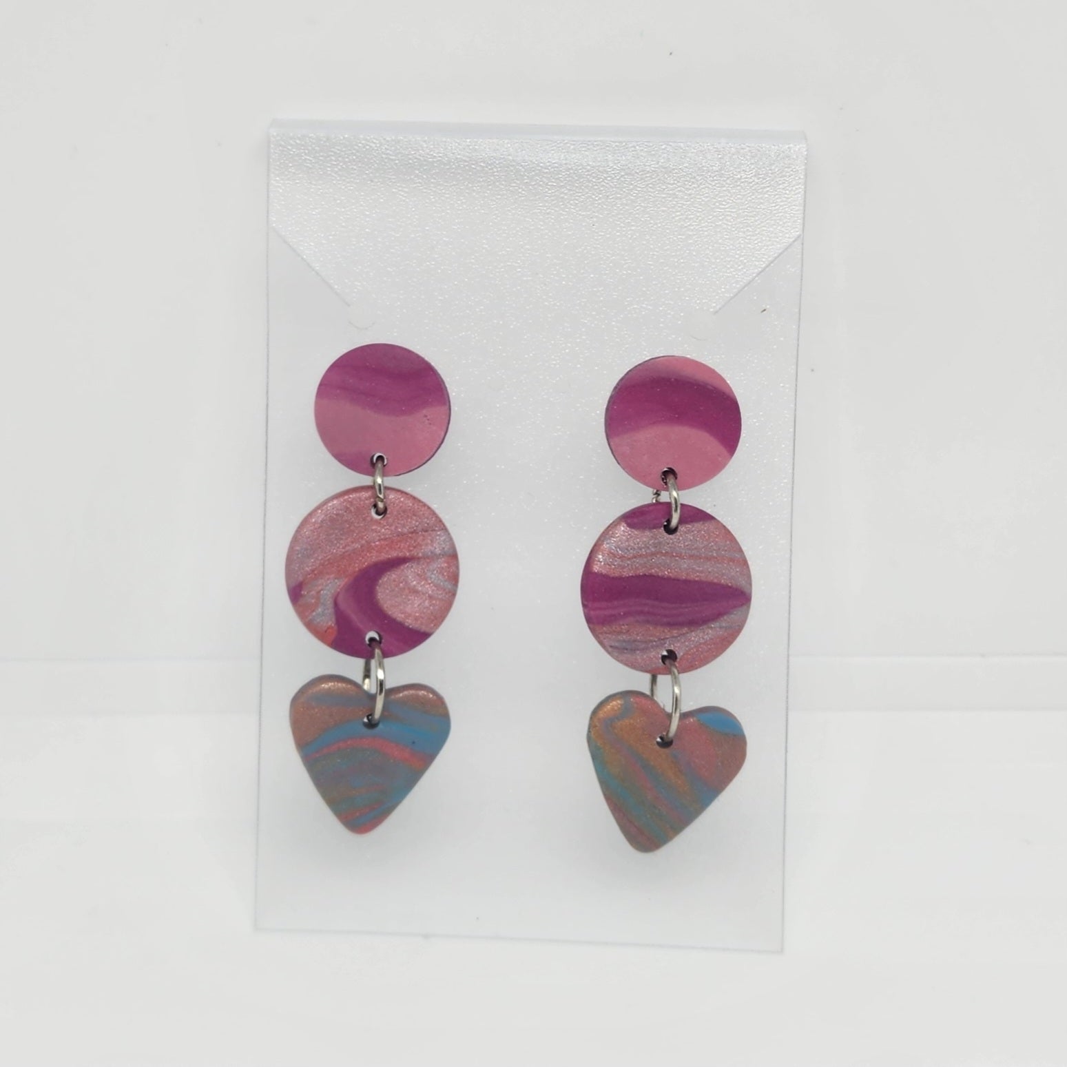 Polymer Clay Earrings Circles/Hearty - Rainbow Swirls Polymer Clay Earrings Circles/Hearty - Rainbow Swirls