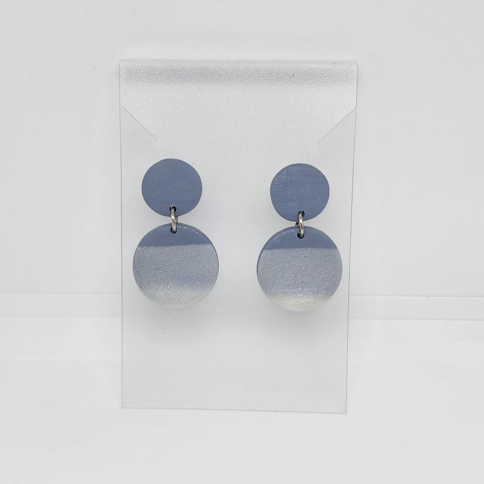 Polymer Clay Earrings Double Circles  - Steel Blue fade to White Polymer Clay Earrings Double Circles  - Steel Blue fade to White