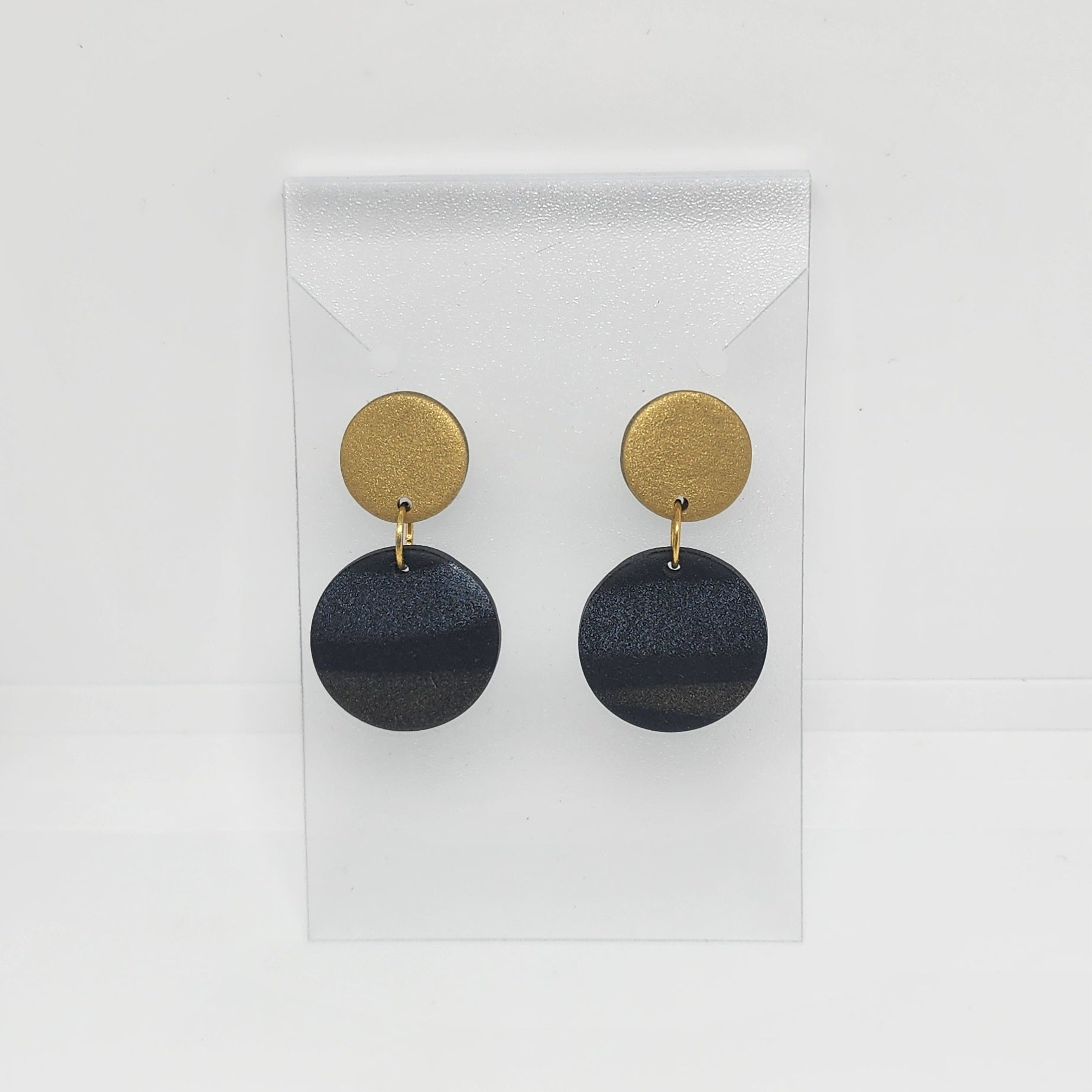 Polymer Clay Earrings Double Circles  - Black & Gold Polymer Clay Earrings Double Circles  - Black & Gold