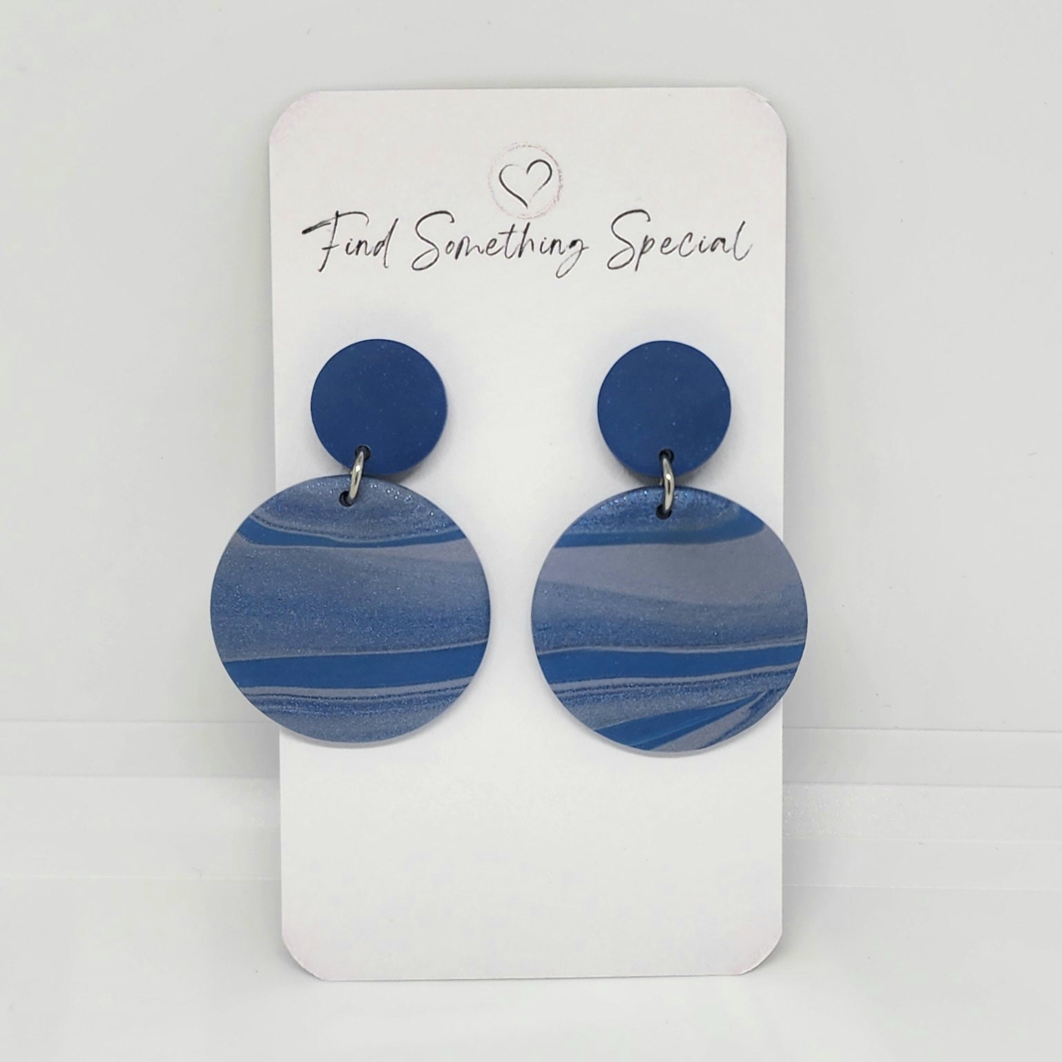 Polymer Clay Earrings Small/Big Circles  - Blue & Mauve Swirl Polymer Clay Earrings Small/Big Circles  - Blue & Mauve Swirl