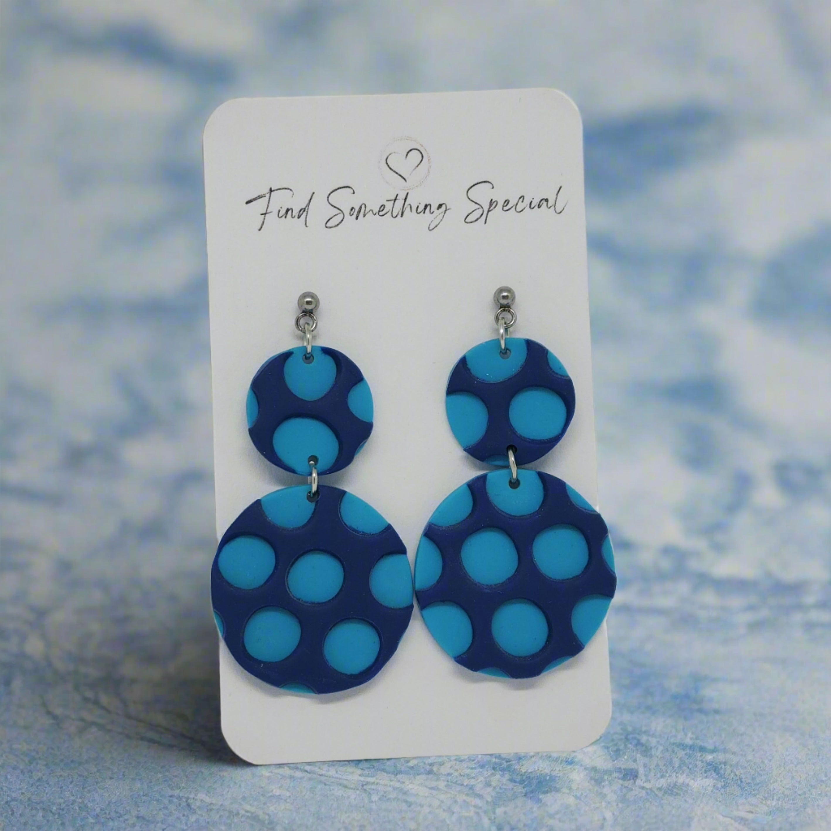 Polymer Clay Earrings Med & Large Circle on hooks  - Blue Honeycomb Polymer Clay Earrings Med & Large Circle on hooks  - Blue Honeycomb