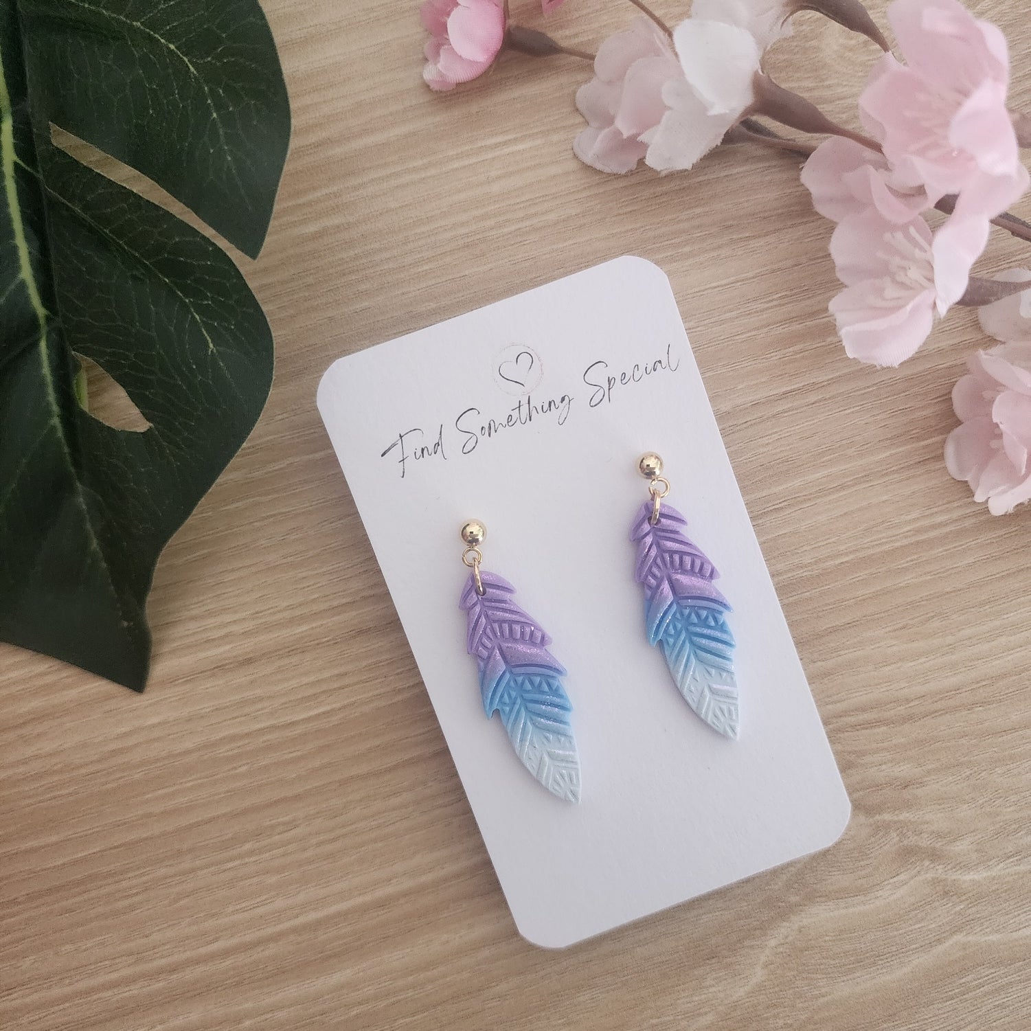 Polymer Clay Earrings - Shimmer Blended Feather Polymer Clay Earrings - Shimmer Blended Feather