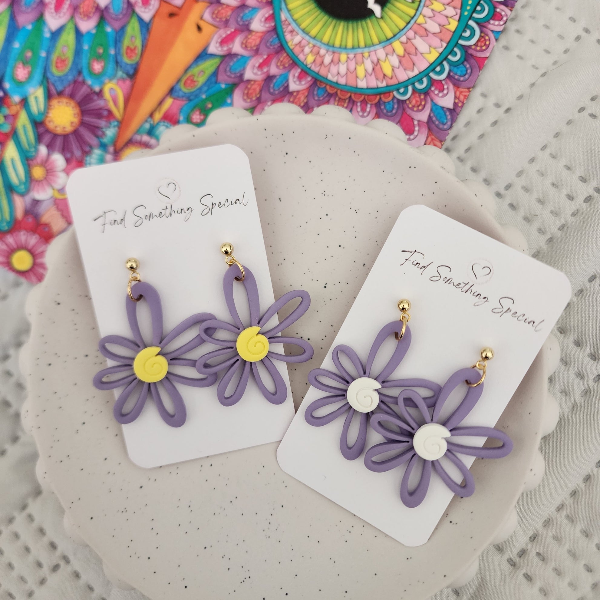 Polymer Clay Earrings - Open Flower Purple Polymer Clay Earrings - Open Flower Purple