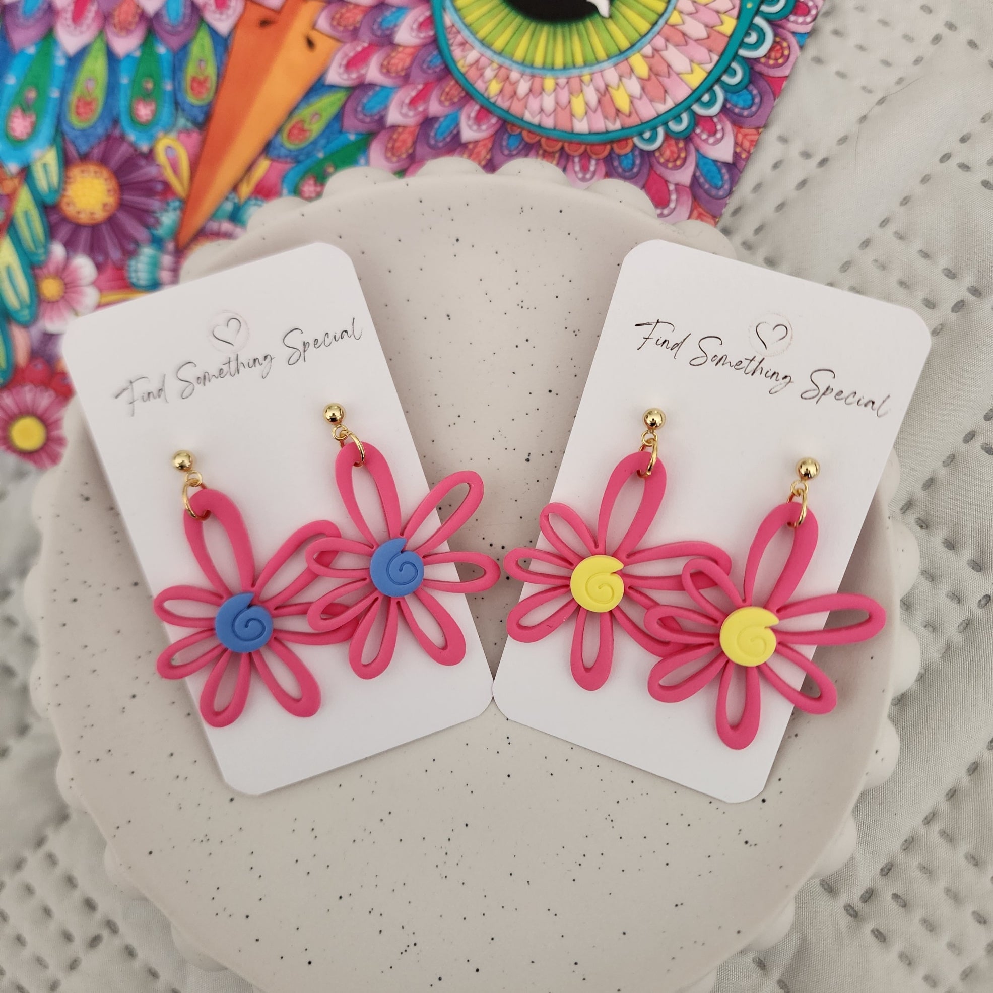 Polymer Clay Earrings - Open Flower Pink Polymer Clay Earrings - Open Flower Pink