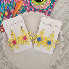 Polymer Clay Earrings - Open Flower Yellow
