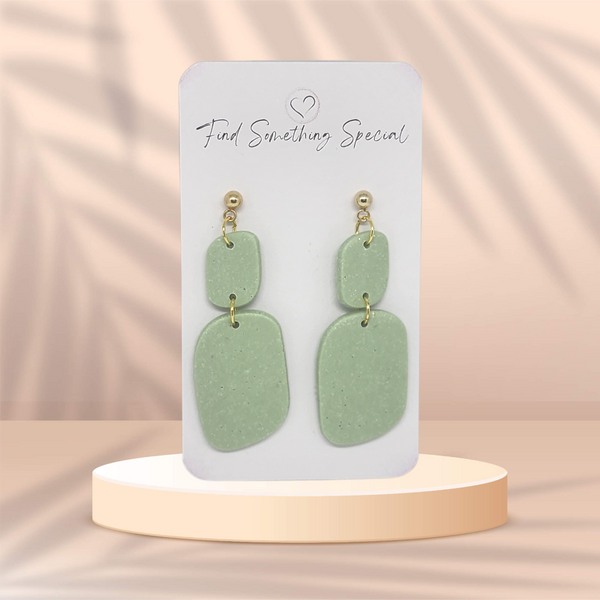 Polymer Clay Earrings - Mint with a touch of glitter Rounded Rectangles - Gold