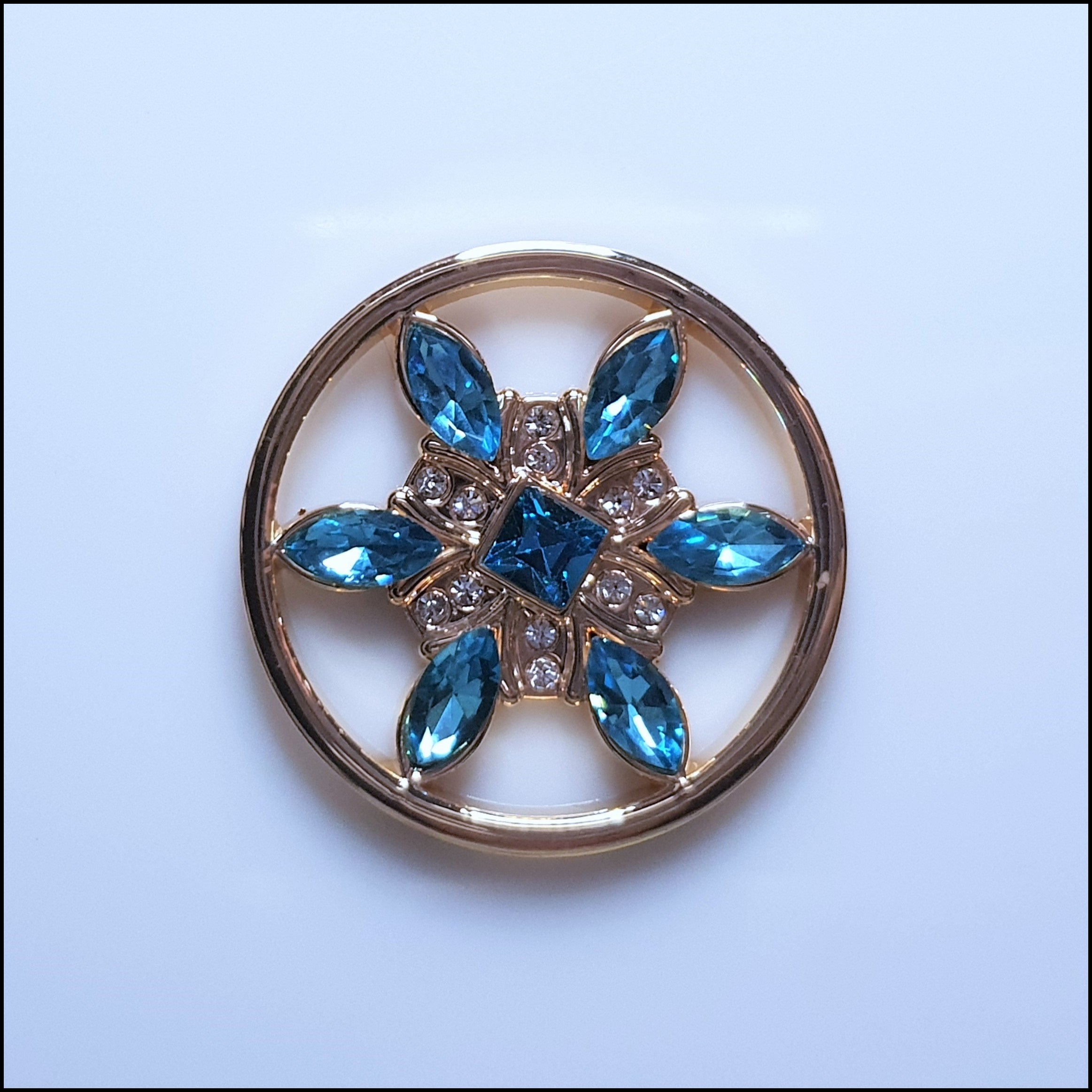 Coin for Coin Pendant - Crystal Blue Flower Gold Coin for Coin Pendant - Crystal Blue Flower Gold
