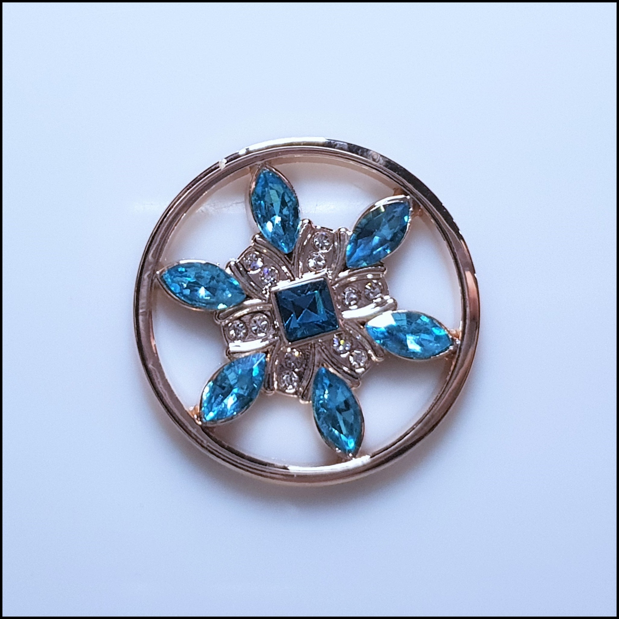 Coin for Coin Pendant - Crystal Blue Flower Rose Gold Coin for Coin Pendant - Crystal Blue Flower Rose Gold