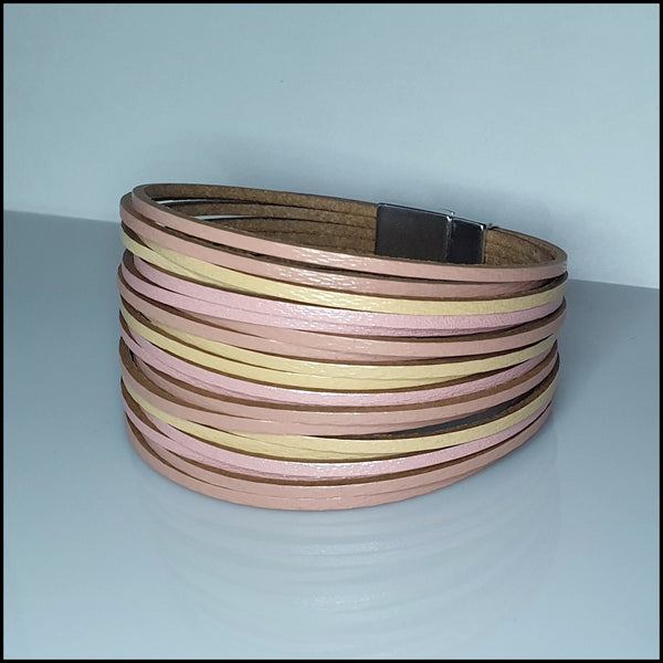 Multi Strand Magnetic Bracelet - Pink/Cream