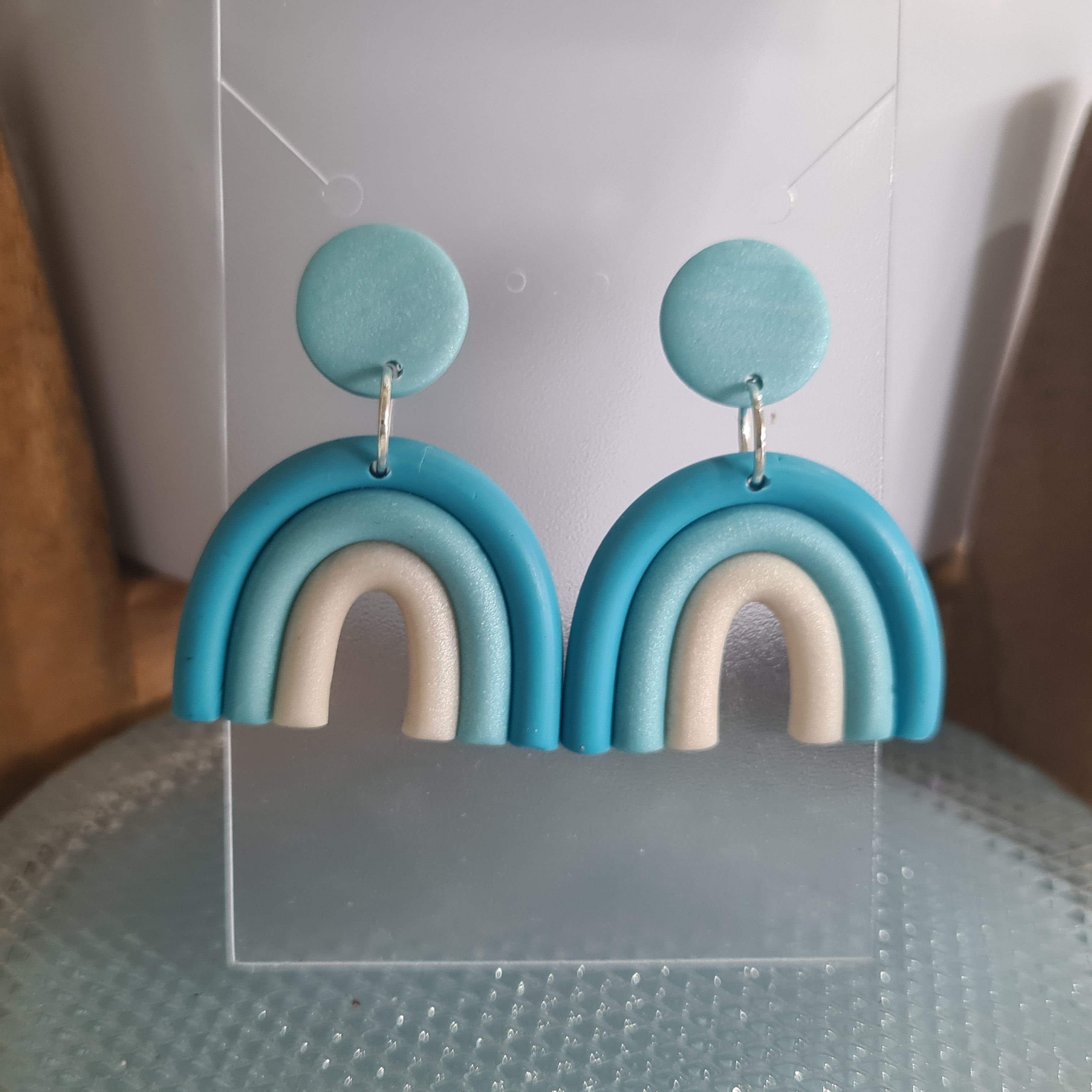 Polymer Clay Earrings Rainbow  - Sky Blue Polymer Clay Earrings Rainbow  - Sky Blue