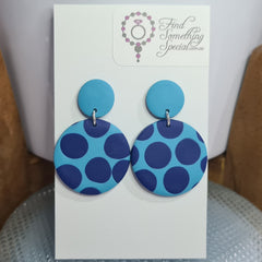 Polymer Clay Earrings Small/Big Circles  - Dark Blue Dots on Light Blue