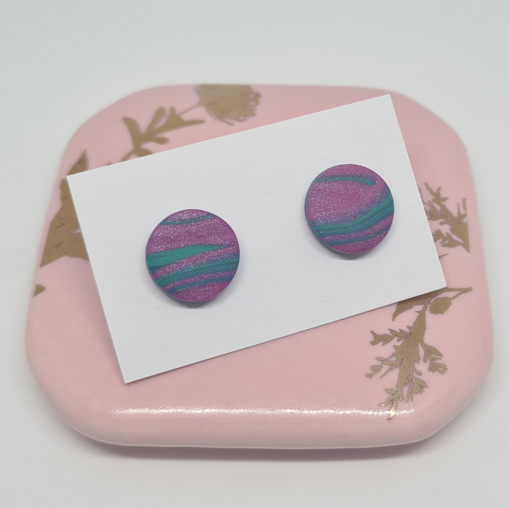 Polymer Clay Studs - Rose/green Polymer Clay Studs - Rose/green
