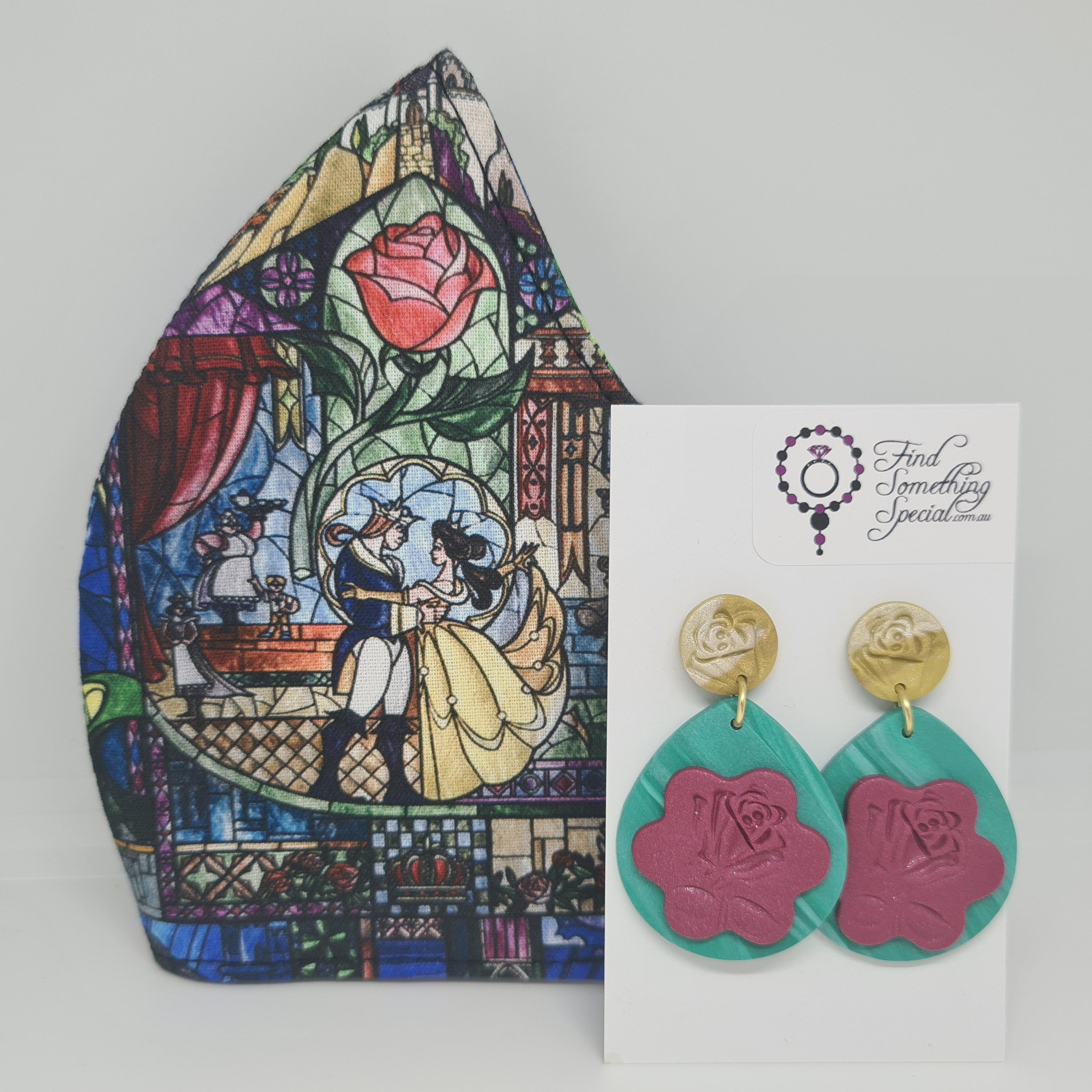 Handmade Face Mask with Matching Polymer Clay Earrings - Beauty & the Beast Handmade Face Mask with Matching Polymer Clay Earrings - Beauty & the Beast