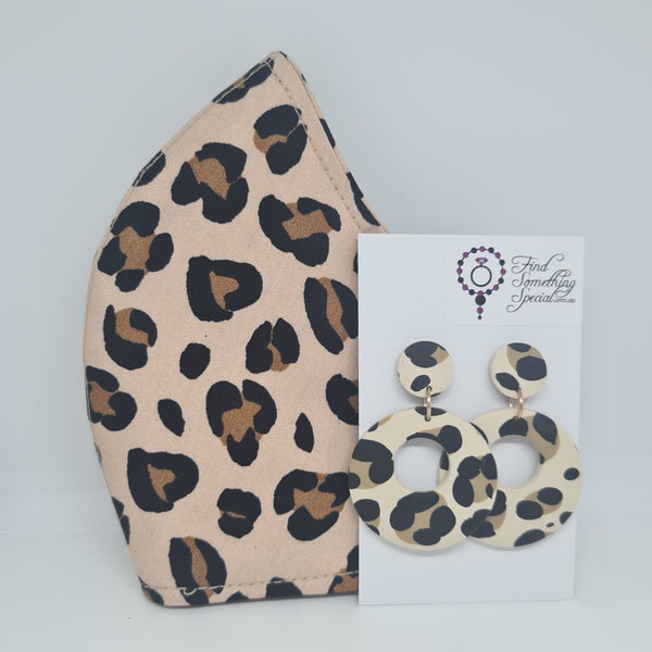 Handmade Face Mask with Matching Polymer Clay Earrings - Animal Print