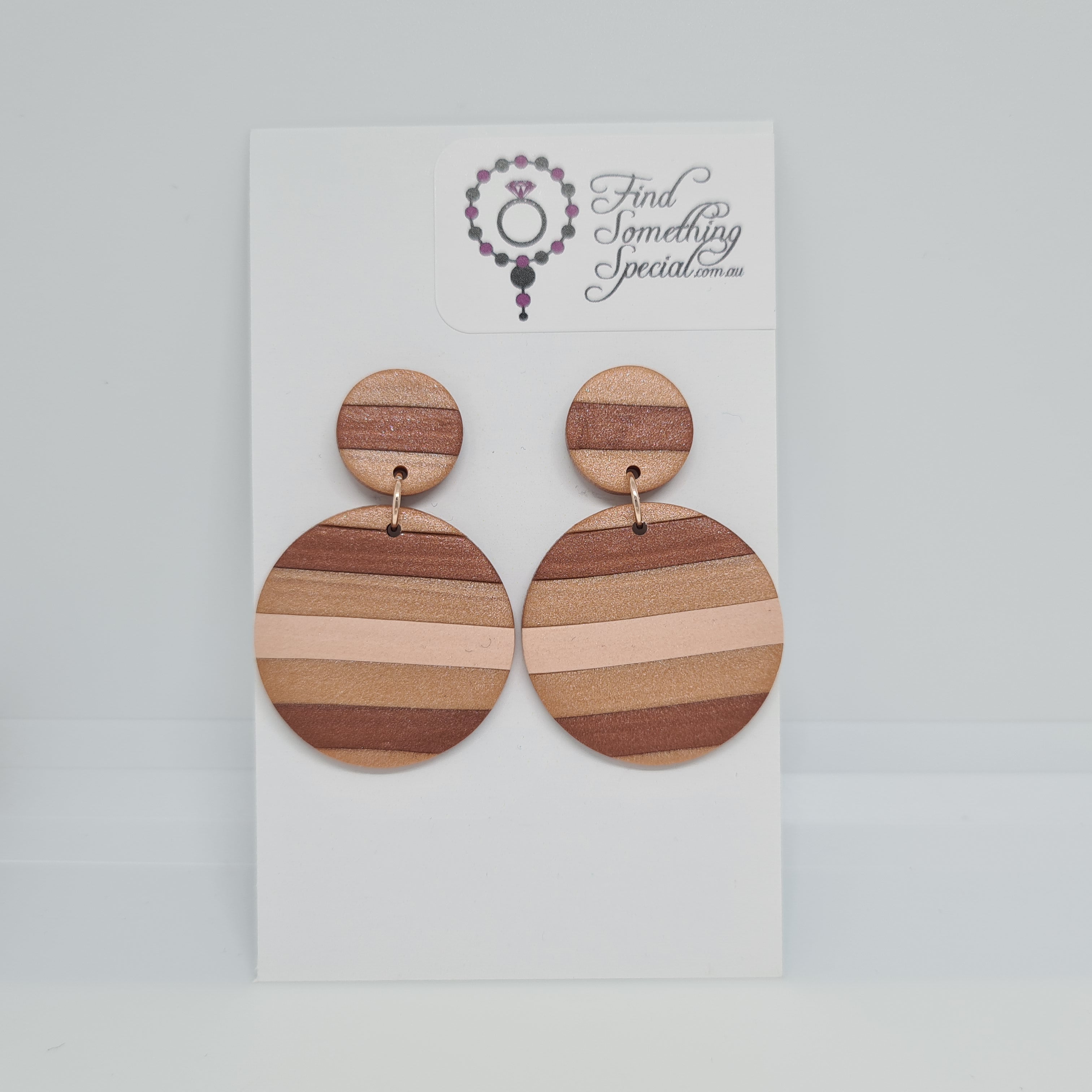 Polymer Clay Earrings Small/Big Circles  - Earthy Stripe Polymer Clay Earrings Small/Big Circles  - Earthy Stripe