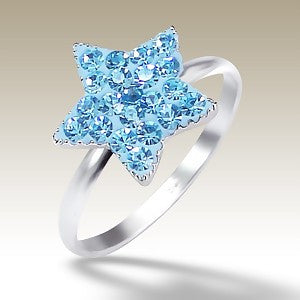 Blue Crystal Star Sterling Silver Stacking Ring