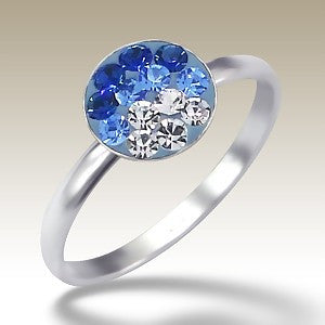 Blue Fade Crystal Disc Sterling Silver Stacking Ring