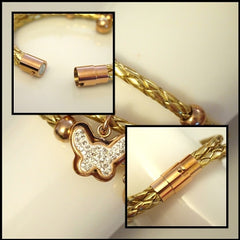 Leather Layered Magnetic Butterfly Bracelet Rose Gold on Gold - Find Something Special