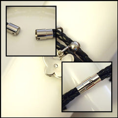 Leather Layered Magnetic Butterfly Bracelet Silver on Black - Find Something Special
