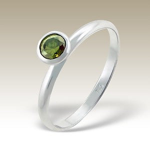 Green Single Crystal Sterling Silver Stacking Ring