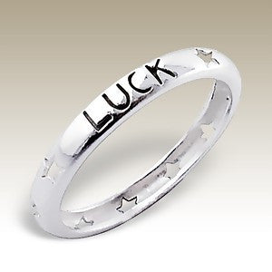 Printed "Luck" Sterling Silver Stacking Ring