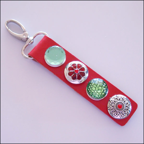 Leather 4 Snap Key Ring - Red Set 1