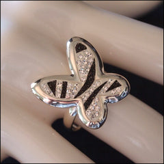 Zebra Stripe Sterling Silver Butterfly Ring - Find Something Special