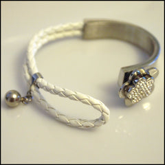 Leather Half Cuff Flower Bracelet Silver on White - Find Something Special