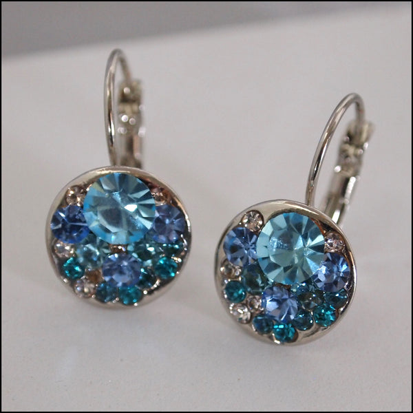 Blue Crystal Drop Earrings - Platinum Plated