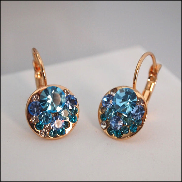 Blue Crystal Drop Earrings - Rose Gold Plated