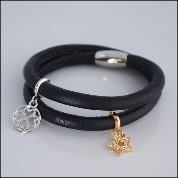 Double Leather Charm Bracelet - Black