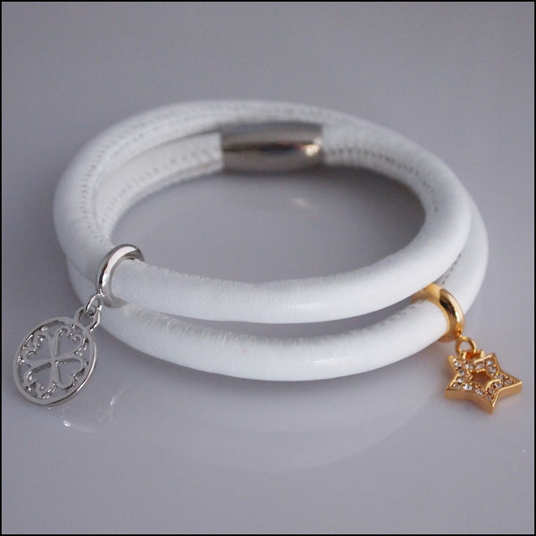 Double Leather Charm Bracelet - White