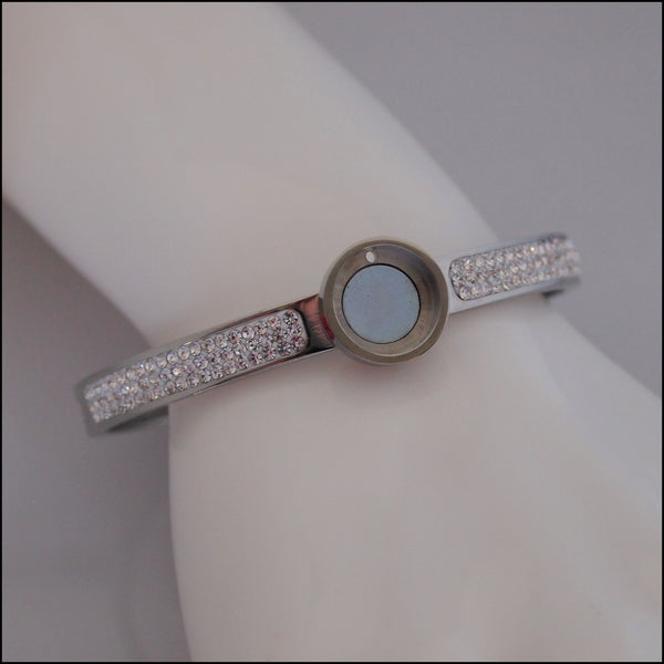 Magnetic Coin Crystal Bangle - Silver