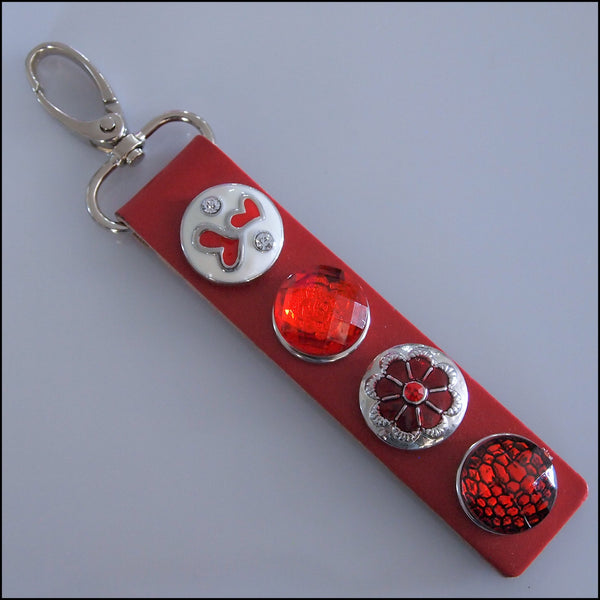 Leather 4 Snap Key Ring - Red Set 2